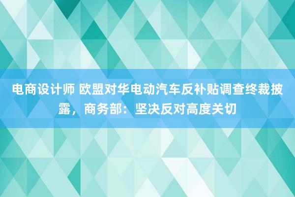 电商设计师 欧盟对华电动汽车反补贴调查终裁披露，商务部：坚决反对高度关切